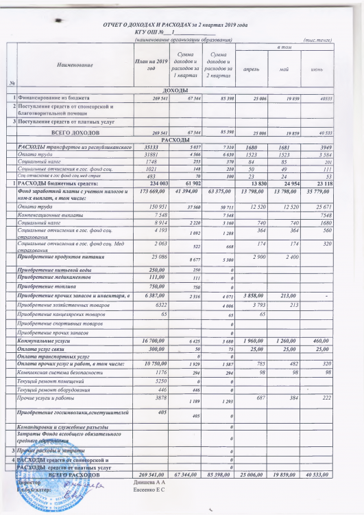 Отчет о доходахи расходах за 2 кв 2019